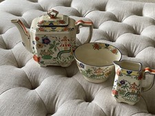 Vintage Masons Ironstone China Pagoda teapot, creamer & sugar bowl Art Deco