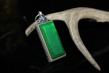 Exquisite Old Chinese tibet silver enamel inlay green Jade handmade Pendant 9036