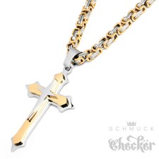 Edelstahl Herren Halskette Kreuz Anhänger silber gold schwarz + 60cm Königskette
