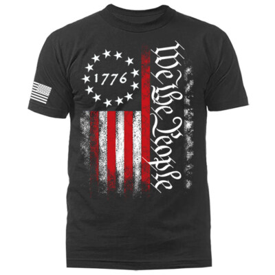 We The People Large Vertical US Flag American Pride Patriotic Graphic T-shirt