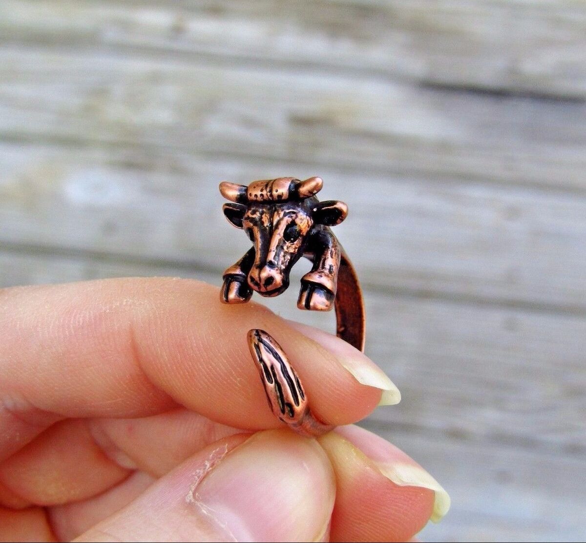 Cow Ring - Adjustable Wrap Ring - Silver Bronze Rose Gold