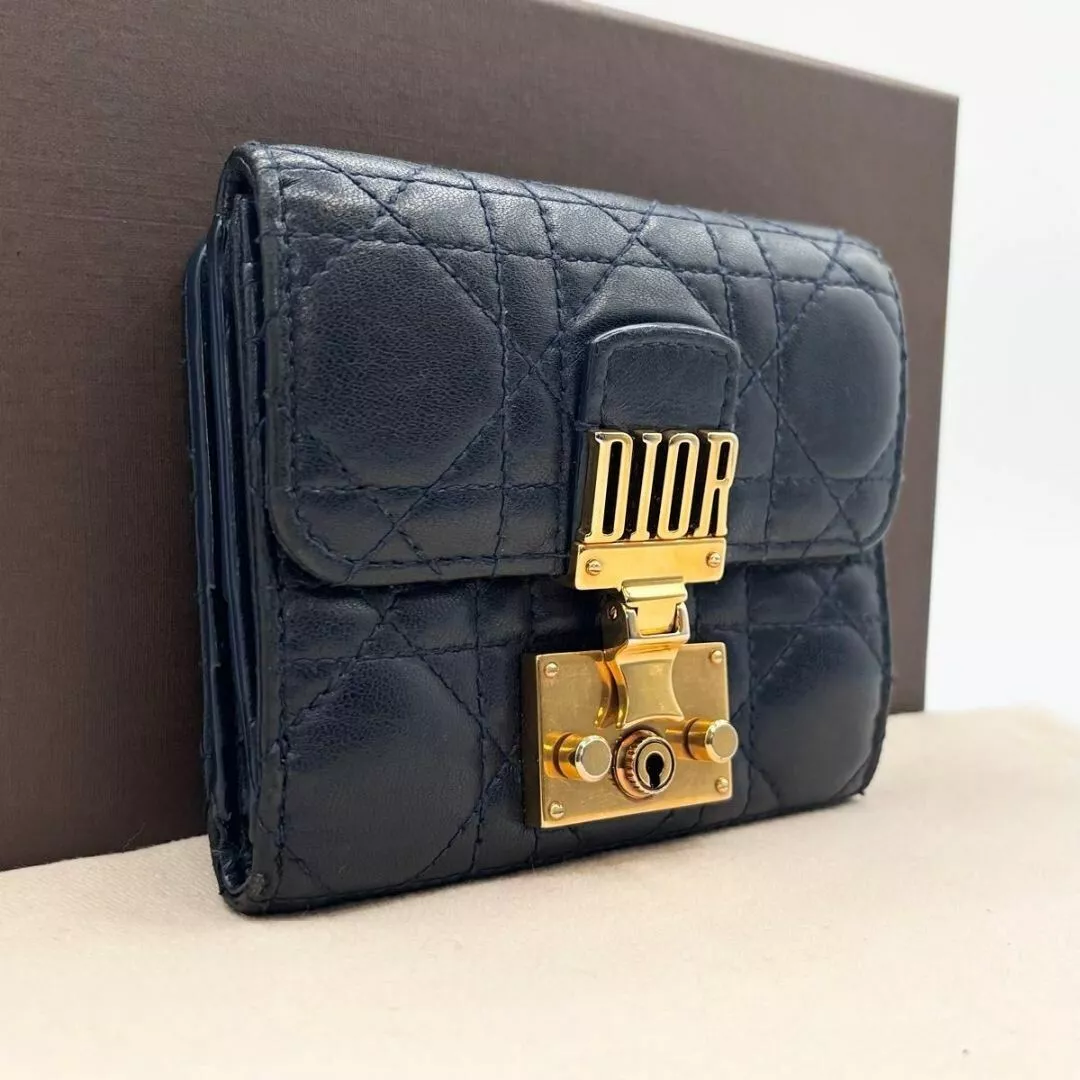 Portefeuille Dior Addict double pli cuir marine rare vintage élégant 202502R