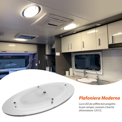 Lampada LED Soffitto 12V Dimmerabile Per Camper E Barca - Plafoniera Sottile Con Luce Blu E Interruttore Tattile