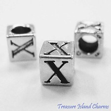 Letter X 925 Solid Sterling Silver Alphabet 7mm Block Bead 5mm Hole Diameter