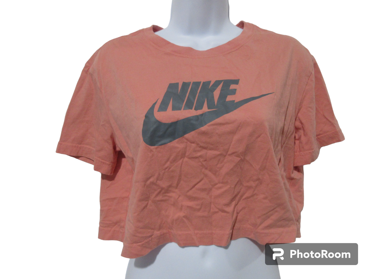 Sz S Nike Shirt Women's Logo Crop Top Graphic Tee Short Sleeve Stretch Coral