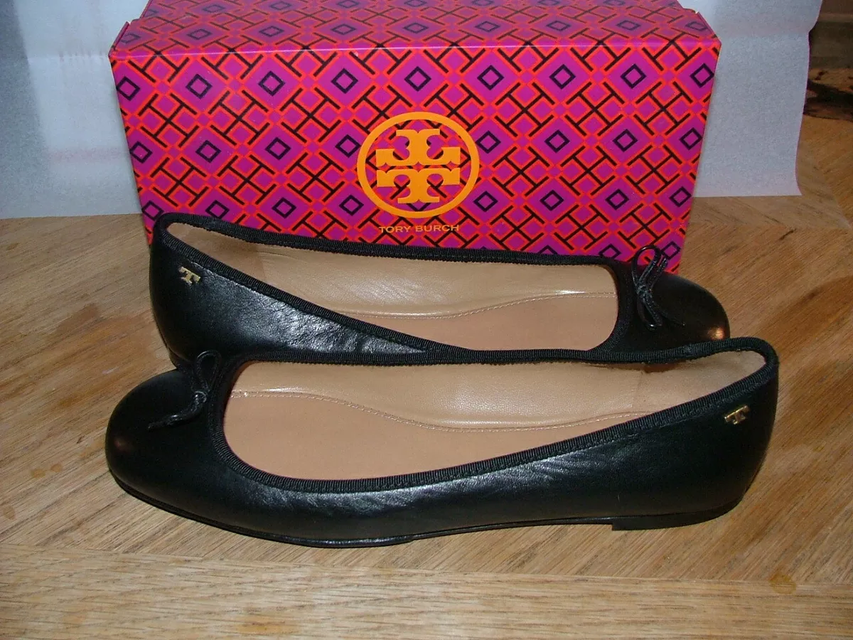 NEW WB TORY BURCH FLAT SHOES SIZE 9.5 M LEATHER BLACK 360