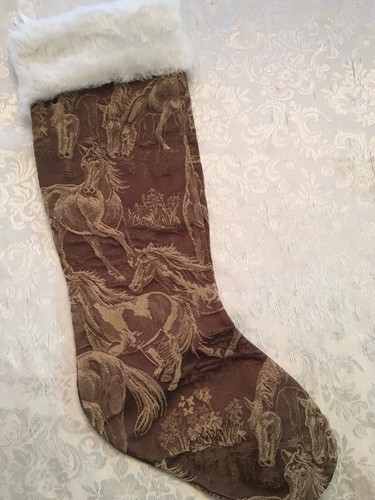 Medias de Navidad de caballos salvajes marrón bronceado jacquard estampado puño de piel sintética - Imagen 2 de 6