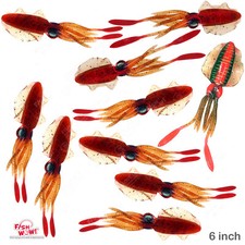 10pcs Fish WOW! 6" Fishing Chase Squid Skirt Real-like bait Octopus lure Orange