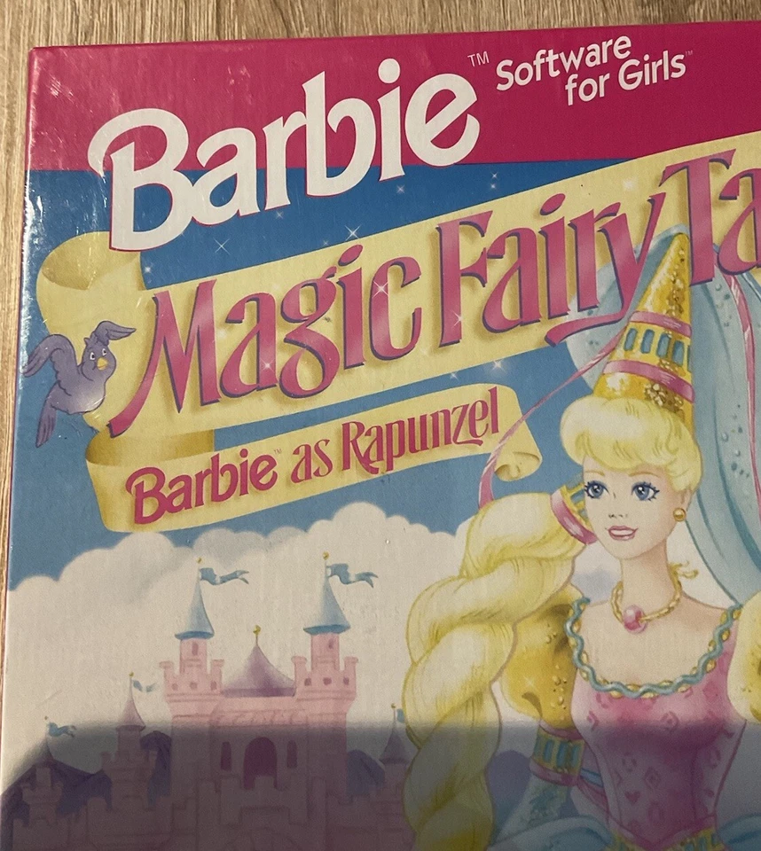 Retro Barbie Magic Fairy Tales 1996 Sealed CD-ROM Barbie as Rapunzel Big Box  - Image 2 of 4