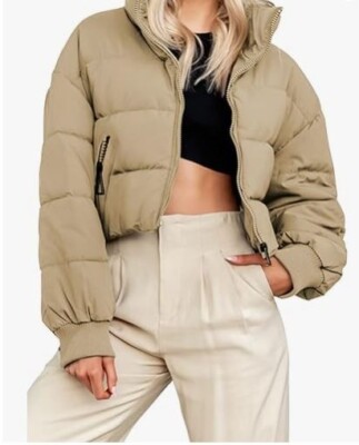 KYL Women's Winter Cropped Puffer Jacket Oversized Zip-Up Size XS