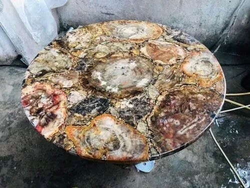 18" Petrified Stone Coffee Table Top Gemstone Handmade Hallway Furniture Decors - Picture 1 of 8