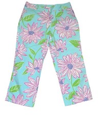 Vintage Lilly Pulitzer White Label Big Floral Print Capri Pants Size 10