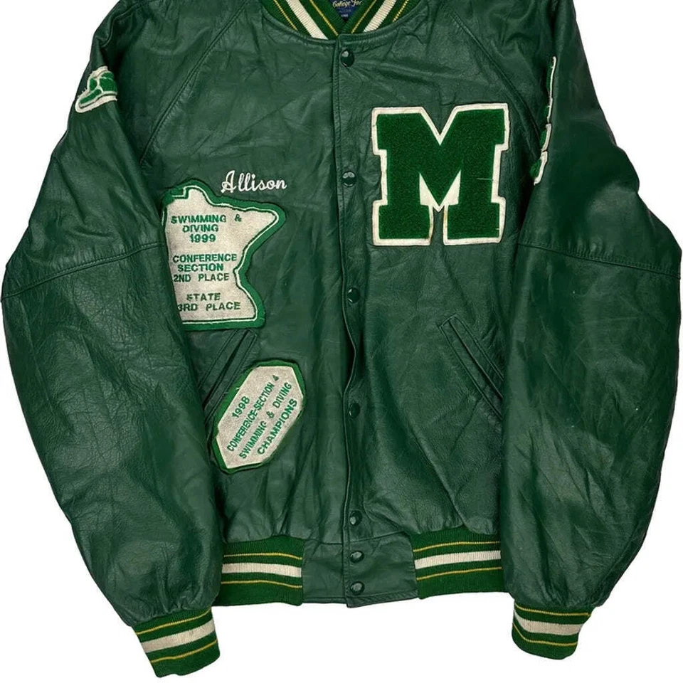 Made In Usa Holloway Varsity Jacket - Large Green Leather - Image 4 of 4