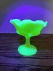 VTG Fenton - Custard Vaseline Satin Glass Compote Bowl