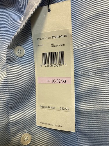 Perry Ellis Portfolio Men’s Dress Shirt 16 32/33 New With Tags Blue White $42.50 - Picture 4 of 12