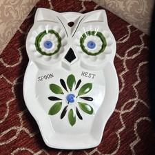 Owl Spoon Rest Ceramic Retro MCM Vintage