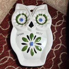Owl Spoon Rest Ceramic Retro MCM Vintage