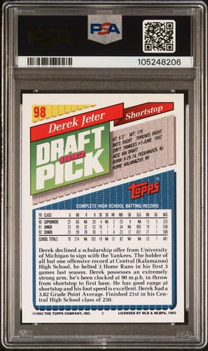 1993 Topps #98 Derek Jeter Florida Marlins Inaugural PSA 9 - Picture 2 of 2