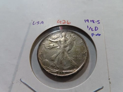 G26 USA 1918-S Walking Liberty Half Dollar FINE+ Nice Toning