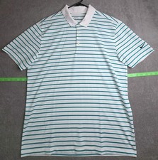 Nike Golf Dri-Fit White Men's Medium Polo Shirt Nike Swoosh 3 Btn Green Stripes