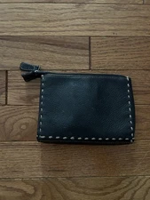 The Sak Elliott Lucca Change Purse Wallet Black Leather Stitched