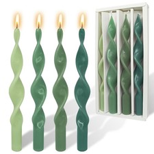 10 Inch Gradient Green Spiral Taper Candles Twisted Unscented Home Decor