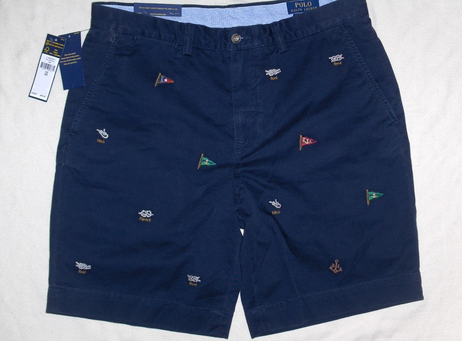 POLO RALPH LAUREN Mens Nautical Flags Knots Chino 9" Flat Front Shorts NAVY BLUE
Opens in a new wind
