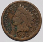1893 Indian Head Cent Penny Antique Copper U.S.A. One Cent Coin Avg Circ