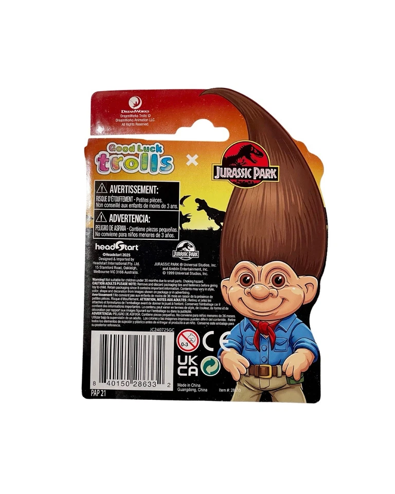 Muñeca Troll Buena Suerte Icono de Película ALAN GRANT Parque Jurásico Película Foto 3 de 3