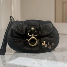 Rare Y2K Juicy Couture Black Buttery Soft Leather Wristlet Gold Accents 0-Ring