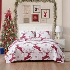 Christmas Queen Full Quilt Bedding Set 1 Reddeer Printed Quilt and 2...