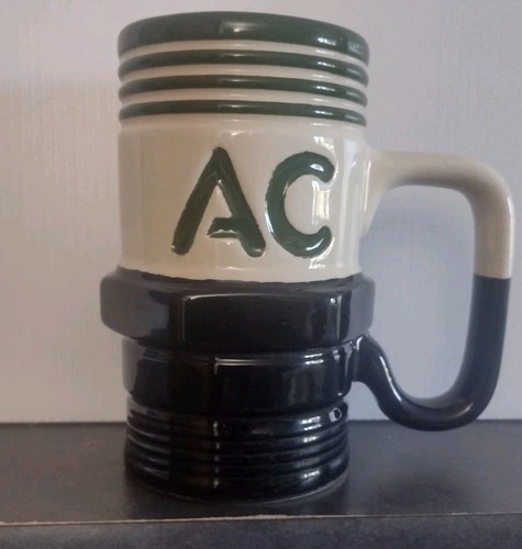 Vintage AC Spark Plug Ceramic Mug 10 Oz Black Ivory Green USA Fishing Muscle Car