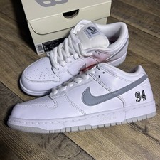 Supreme x Nike Dunk SB Low White Metallic Silver for Sale