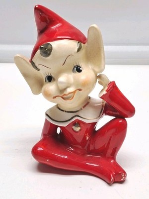 Vintage Red Elf Suit Large Ceramic Pixie Japan 6 In