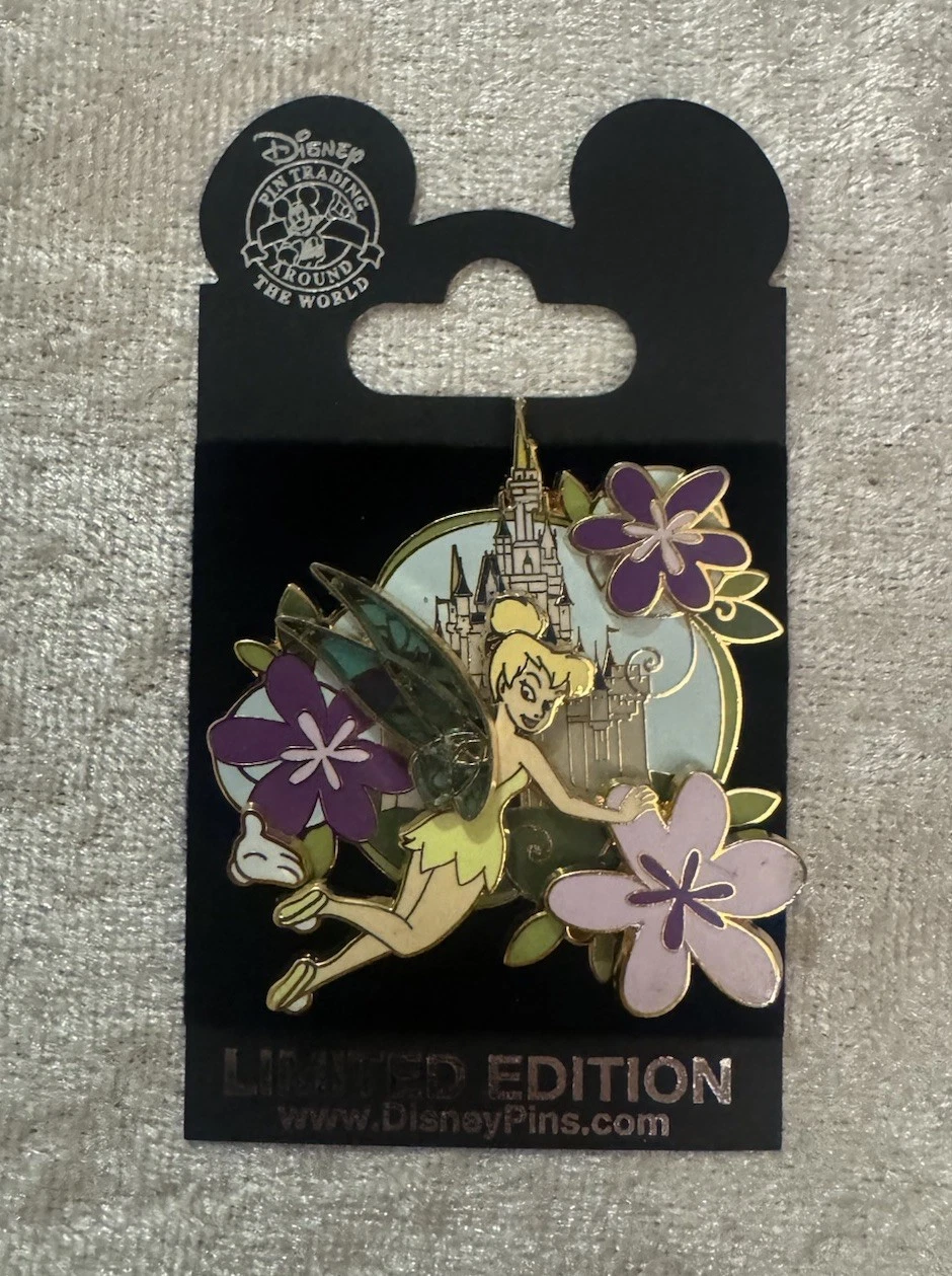 Disney Pin 3D Stained Glass Tinkerbell 2009 LE1000 Spring Flowers Castle
