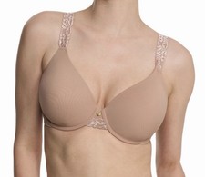 New NATORI 736037 Black Lace Trim Full Coverage Bra Size 38D Buff/Mocha
