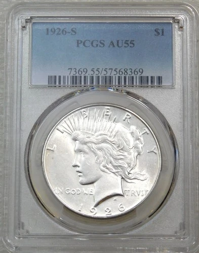 1926-S Peace Silver Dollar PCGS AU55 Frosty PQ Just Graded New Holder #S196C