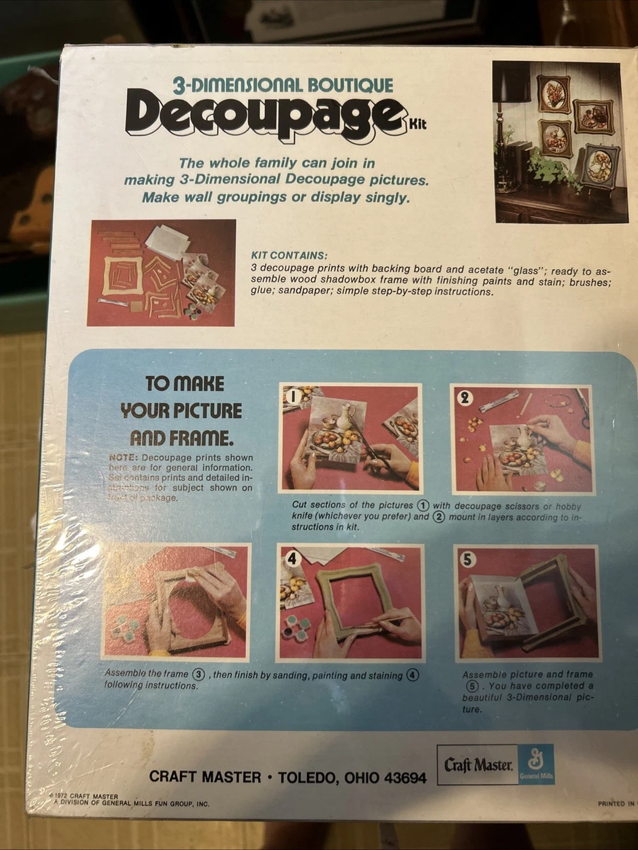 Kit tridimensional vintage Little Miss Decoupage boutique madera caja de sombra sellada