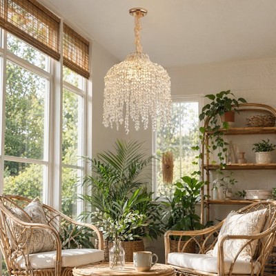 16'' Grape Beads Crystal Chandelier Modern LED Pendant 5 Light Kitchen Fixture
