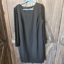 Karl Lagerfeld Paris Dress Women's Size 16 Black LBD Sheer Polka Dot Sleeves