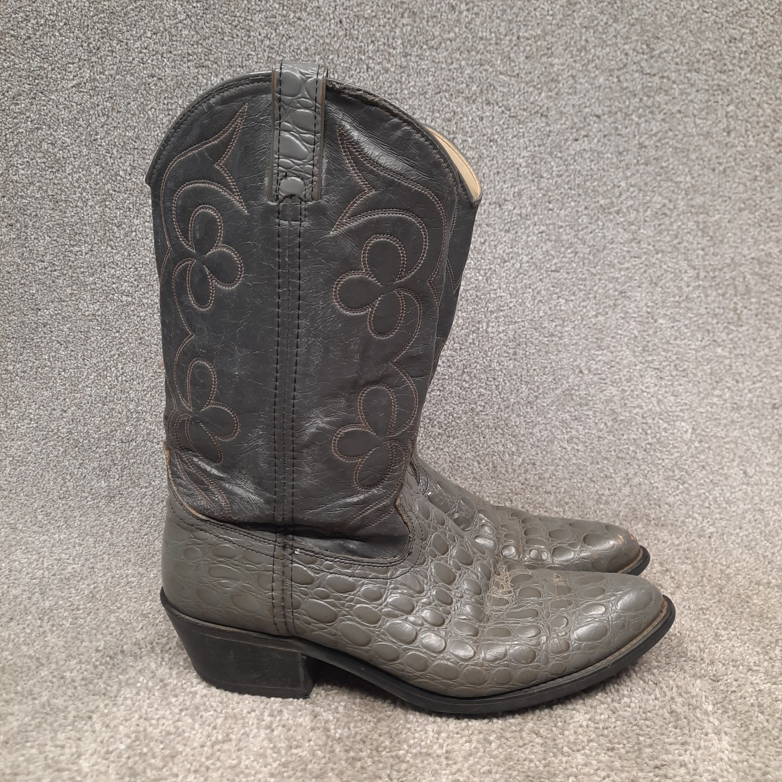 VINTAGE Acme Cowboy Western Boots Men 10.5 D Grey Crocodile  display picture 2