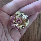 Flower Rhinestone Statement Ring Gold Tone Pink Rose Adjustable — photo 6