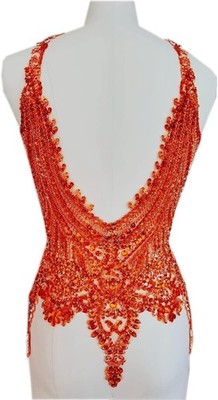 Handmade Orange rhinestones lace bodice applique sew on beads sequins trimming