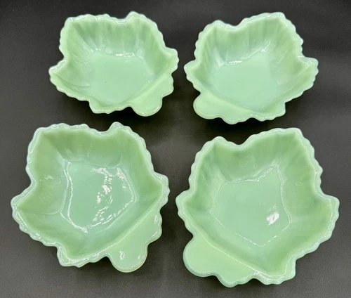 4 Anchor Hocking Fire-King Jadeite Maple Leaf Side Candy Trinket Nut Bowls