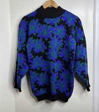 Vintage 1980  s Spunky Floral Sweater Woman  s No Size Check Measurements Purple