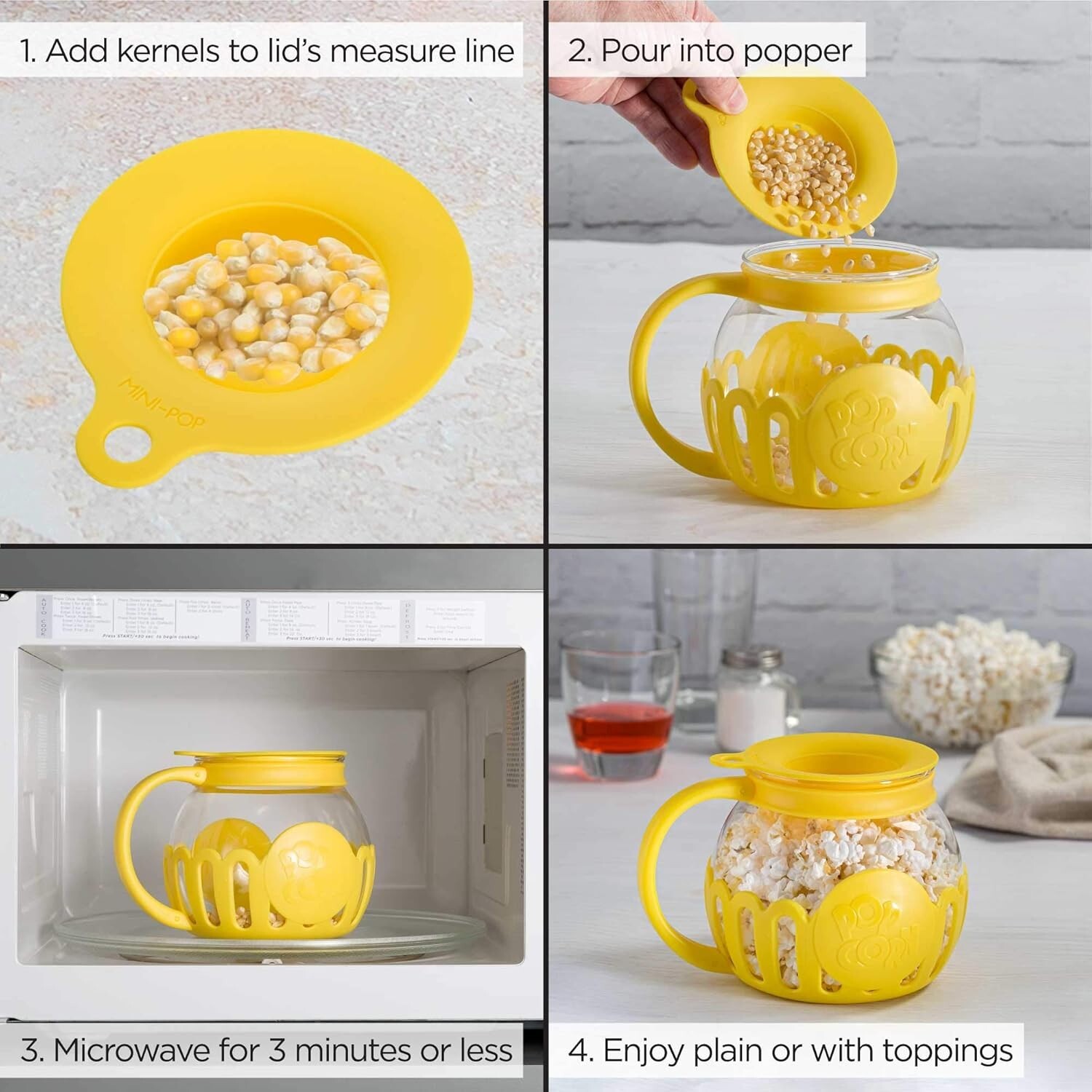 Ecolution Micro-Pop Popcorn Popper, With 3-in-1 Lid, 1.5 Quart, Yellow - NEW