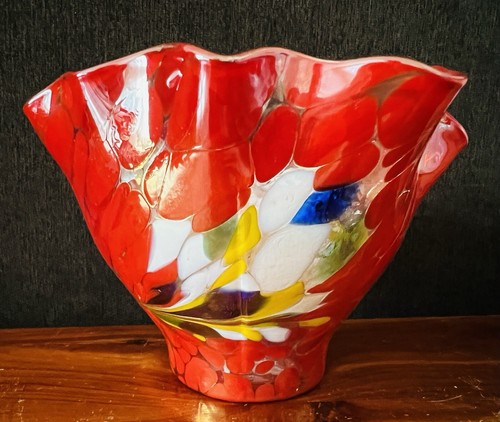 Pañuelo soplado a mano confeti arte vidrio multicolor contemporáneo moderno florero - Imagen 2 de 18
