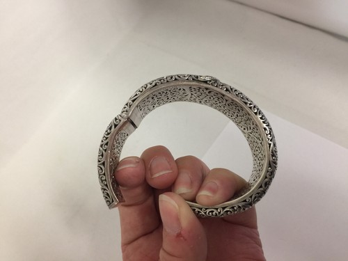 Lois Hill LH Thailand Sterling Silver and Diamond Hinged Cuff Bracelet - Picture 4 of 10