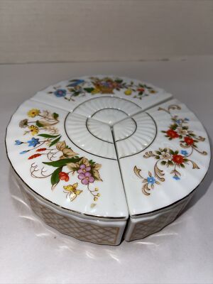 Porcelain Trinket Boxes Floral Fan Design Handcrafted Japan Vintage Mann Set 3
