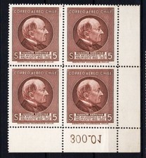 CHILE 1954 Ignacio Domeyko Poland MNH 5 pesos block of 4 corner sheet